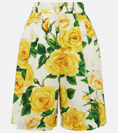 Dolce & Gabbana Floral Cotton Bermuda Shorts In Rose Gialle Fdo Bco