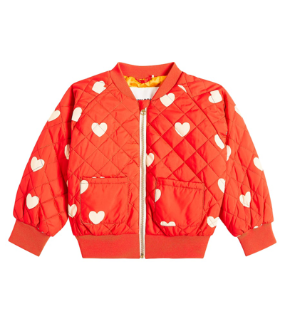 Mini Rodini Kids' Girls Red Love Heart Bomber Jacket