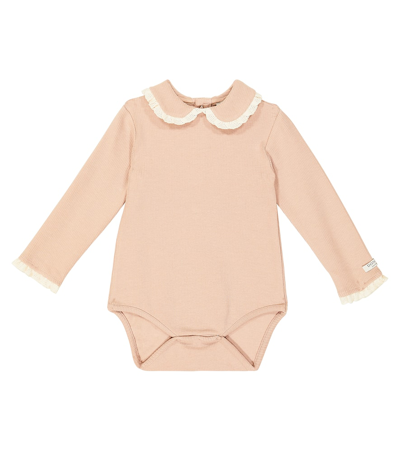 Donsje Baby Diete Lace-trimmed Cotton Bodysuit In Rose Mocha