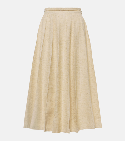 Loro Piana Fumiko Wool, Linen And Silk Midi Skirt In Shoji Paper