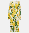 Dolce & Gabbana Rose Print Organza Midi Dress In Rose Gialle Fdo Bco