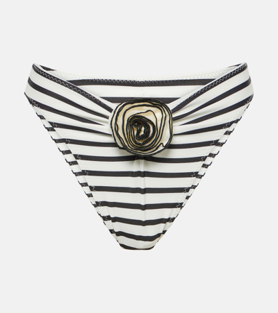 Same Rose Striped High-rise Bikini Bottoms In Cream Black Stripe