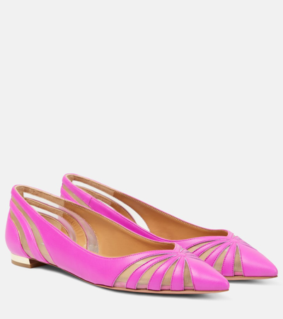 Aquazzura The Spy Leather And Mesh Ballet Flats In Ultra Pink
