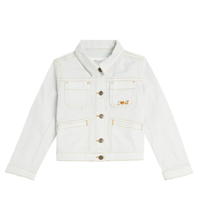 Bonpoint Kids' Cassidy Embroidered Denim Jacket In Aqua