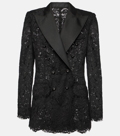 Dolce & Gabbana Double-breasted Satin-trimmed Corded Lace Blazer In Black