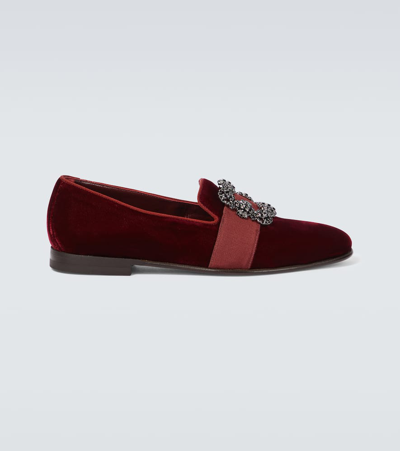 Manolo Blahnik Carlton Embellished Velvet Loafers In Red