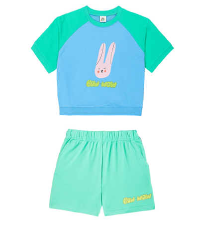 Jellymallow Kids' Rabbit Cotton Jersey Sweatshirt And Sweatpants Set In Mint