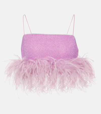 Oseree Lumière Plumage Feather-trimmed Bra Top In Pink & Purple