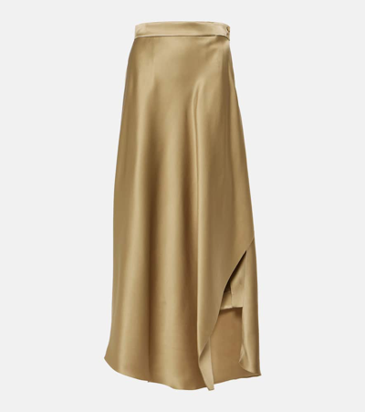 Loro Piana Asymmetric Silk Maxi Skirt In Cardamom Seeds