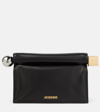Jacquemus Women La Petite Pochette Rond Carre Nappa Leather Clutch Bag In Black