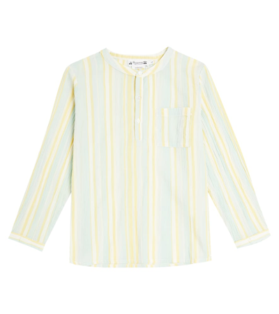 Bonpoint Kids' Artiste Striped Cotton Shirt In Lagoon