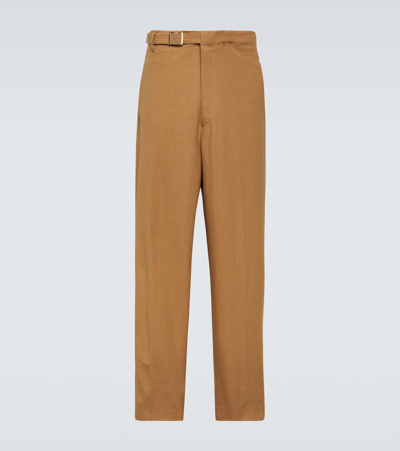 Zegna Oasi Lino Linen Straight Pants In Braun