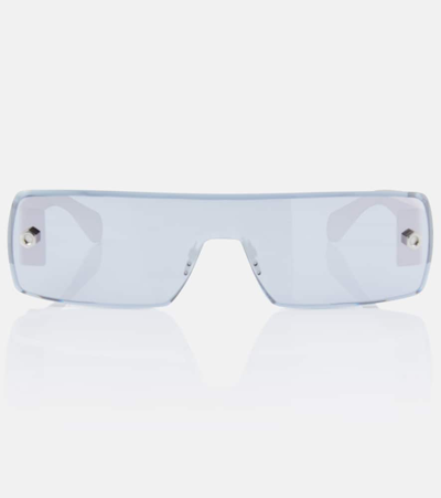 Alaïa Logo Rectangular Sunglasses In Silver-silver-silver