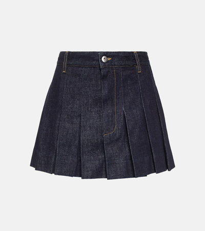 Bottega Veneta Pleated Denim Miniskirt In Blue