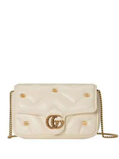 Gucci Gg Marmont Logo Plaque Mini Shoulder Bag In White