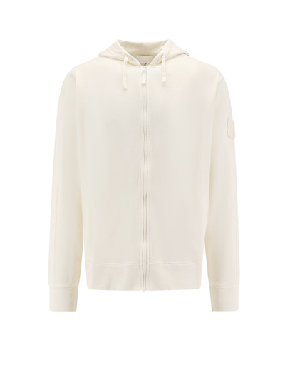 Stone Island Logo Patch Zipped Hoodie In White