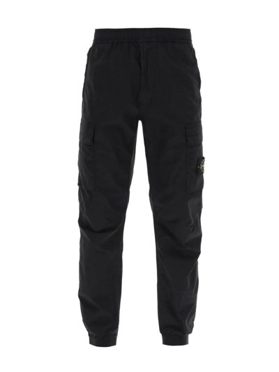 Stone Island Compass-patch Cargo Trousers In Black