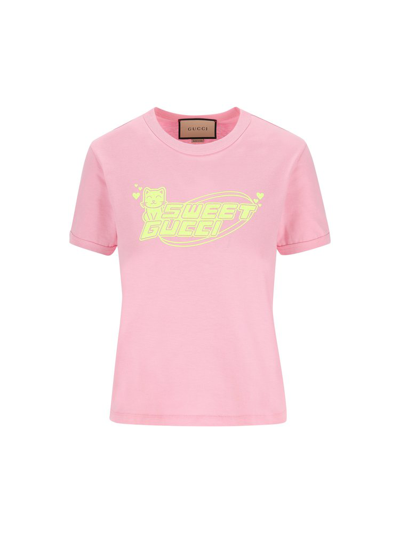 Gucci Printed Cotton Jersey T-shirt In Ugar Pink