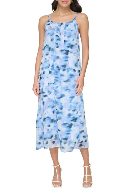 Dkny Print Chiffon Maxi Dress In Frosting Blue/ White Multi