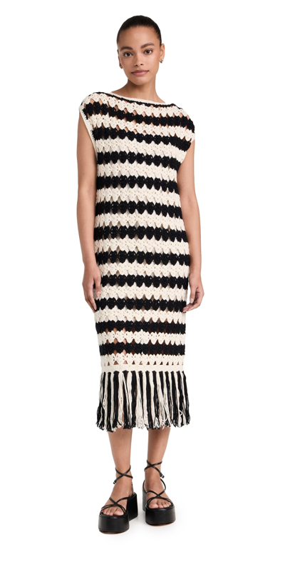 Eleven Six Women's Shaya Stripe Crocheted Midi Dress In Ivory & Black Stripe