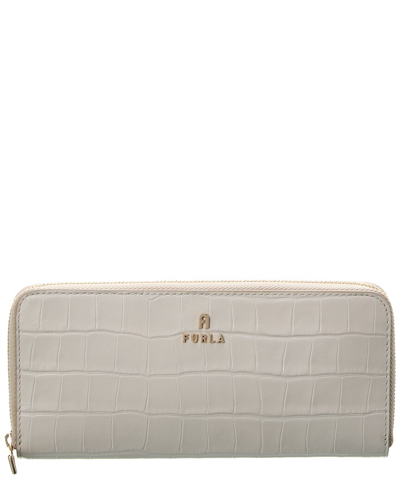 Furla Camelia Xl Slim Croc-embossed Leather Zip Around Wallet In White