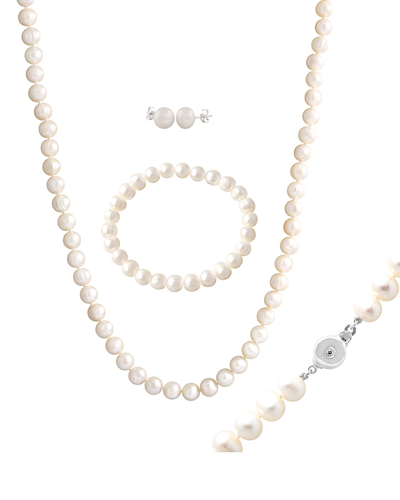 Splendid Pearls Rhodium Plated 8-8.5mm Freshwater Pearl Set In White