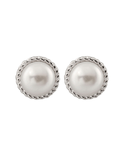 Splendid Pearls Rhodium Plated Silver 8-8.5mm Pearl Drop Earrings In Metallic