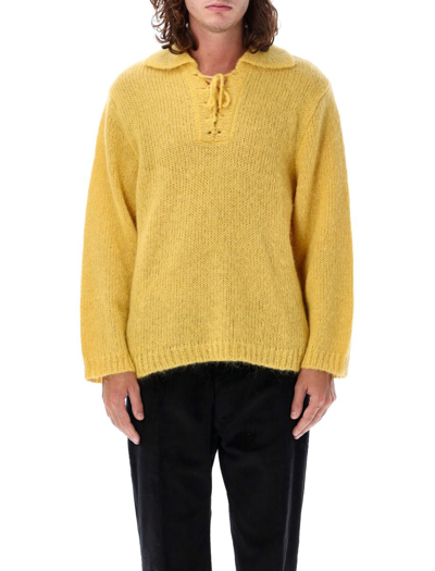 Bode Alpine Lace-up Jumper In Yellow