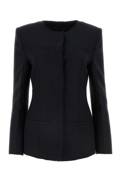 Msgm Stretch Polyester Blend Blazer With Front Pockets In Black