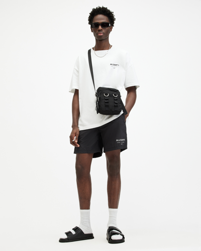 Allsaints Underground Elastic Waist Logo Swimshorts In Jet Black