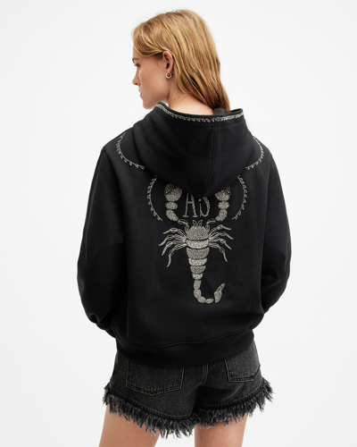 Allsaints Scorpion Embellished Logo Pippa Hoodie In Black