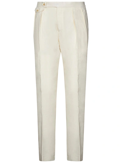 Polo Ralph Lauren Pleat-detail Linen Trousers In Panna