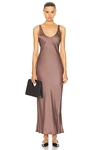 L Agence Akiya Satin Tank Maxi Dress In Deep Taupe