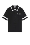 Blue Sky Inn Contrast-trim Embroidered Logo Shirt In Black