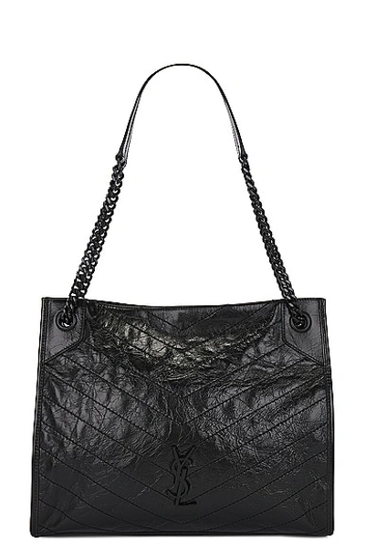 Saint Laurent Women's Niki Medium Shopping Bag In Crinkled Vintage Leather In Nero