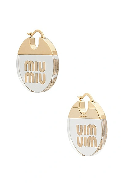 Miu Miu Logo Earrings In Oro & Trasparente