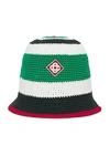 Casablanca Logo-appliqué Crochet Bucket Hat In Green & White