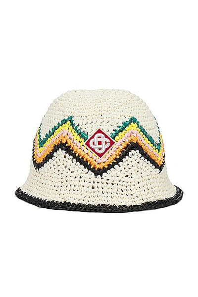 Casablanca Chevron Raffia Effect Crochet Hat In White/ Multi