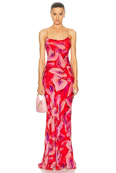 The Andamane Ninfea Floral-print Slip Dress In Red