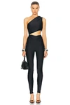 The Andamane Poppy Shiny Lycra One Shoulder Jumpsuit In Black