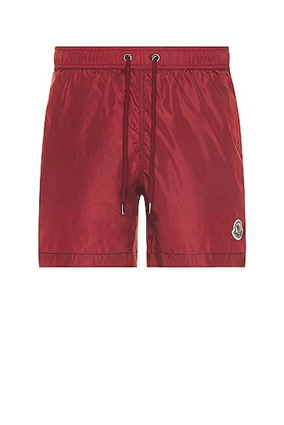 Moncler Logo Patch Nylon Swim Shorts In Red