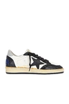 Golden Goose Ball Star Distressed Leather And Shell Sneakers In White  Black  & Grey