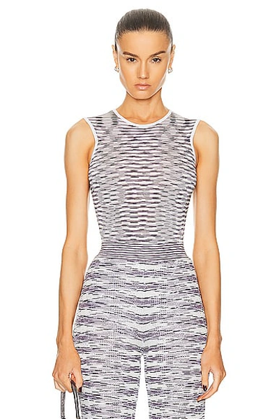 Missoni Crewneck Sleeveless Bodysuit In Lilac & Black Space Dye