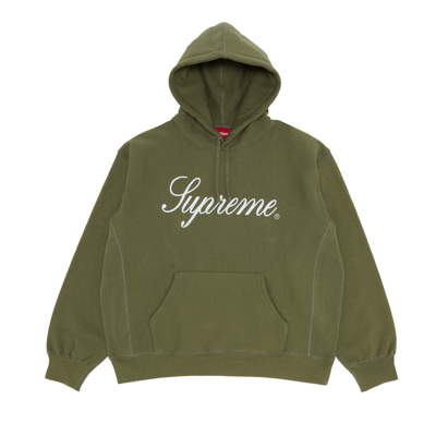 Pre-owned Supreme Raised Script Hooded Sweatshirt 'light Olive' In Green
