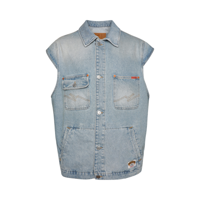 Pre-owned Martine Rose Denim Gilet 'bleached Wash' In Blue