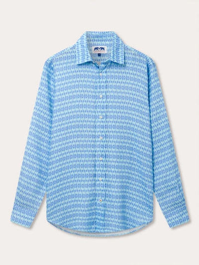 Love Brand & Co. Men's Camel Mirage Sky Abaco Linen Shirt In Blue