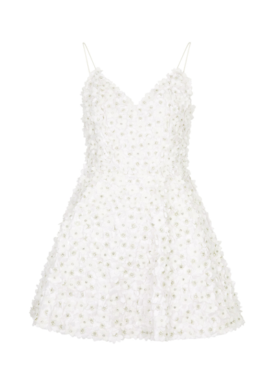 Alice And Olivia Alice + Olivia Domenica Floral-embellished Satin Mini Dress In Off White