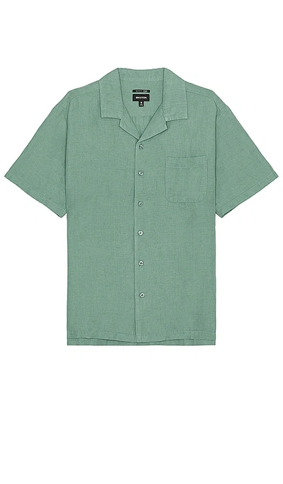 Brixton Bunker Linen Blend Short Sleeve Camp Collar Shirt In Chinois Green