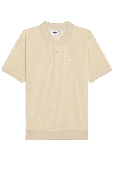 Obey Denton Terry Cloth Polo In Oyster Grey