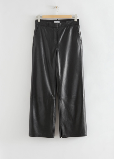 Other Stories Fitted Flared Leather Trousers In Black